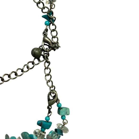 Faux Turquoise Blue Gemstone Chip Bead Necklace Double Strand Boho Layered - Picture 3 of 6